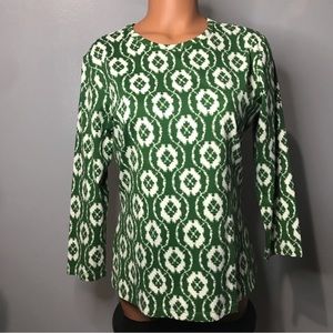J. McLaughlin Medallion Medium 3/4 Sleeve Catalina Cloth Green White Stretch